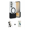 MARSİLYAN™- Galaxy S24 FE Kılıf Kozmos Form Özel Seri - Şeffaf Pasifik Cam Ekran Koruyucu + Raze Metal Kamera Lens - SI