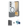 MARSİLYAN™- Galaxy S24 FE Kılıf Kozmos Form Özel Seri - Siyah 3D Antistatik Cam Ekran Koruyucu + Raze Metal Kamera Lens - SH