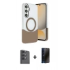 MARSİLYAN™- Galaxy S24 FE Kılıf Kozmos Form Özel Seri - Siyah 3D Antistatik Hayalet Cam Ekran Koruyucu + Raze Metal Kamera Lens - SH