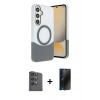 MARSİLYAN™- Galaxy S24 FE Kılıf Kozmos Form Özel Seri - Siyah 3D Antistatik Hayalet Cam Ekran Koruyucu + Raze Metal Kamera Lens - SH