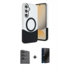 MARSİLYAN™- Galaxy S24 FE Kılıf Kozmos Form Özel Seri - Siyah 3D Antistatik Hayalet Cam Ekran Koruyucu + Raze Metal Kamera Lens - SH