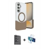 MARSİLYAN™- Galaxy S24 FE Kılıf Kozmos Form Özel Seri - Siyah 3D Antistatik Seramik Nano Ekran Koruyucu + Raze Metal Kamera Lens - SH