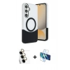 MARSİLYAN™- Galaxy S24 FE Kılıf Kozmos Form Özel Seri - Siyah 3D Antistatik Seramik Nano Ekran Koruyucu + Raze Metal Kamera Lens - SI