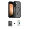 MARSİLYAN™- Galaxy S24 FE Kılıf Siluet Minimal Prime - Şeffaf Pasifik Cam Ekran Koruyucu + Siyah Raze Metal Kamera Lens
