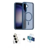 MARSİLYAN™- Galaxy S24 FE Kılıf Siluet Minimal Prime - Siyah 3D Antistatik Cam Ekran Koruyucu + Raze Metal Kamera Lens - SI
