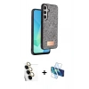 MARSİLYAN™- Galaxy S24 FE Kılıf Vadi Klasik Serisi - Siyah 3D Antistatik Seramik Nano Ekran Koruyucu + Raze Metal Kamera Lens - SI