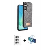 MARSİLYAN™- Galaxy S24 FE Kılıf Vadi Klasik Serisi - Siyah 3D Antistatik Seramik Nano Ekran Koruyucu + Raze Metal Kamera Lens - GI