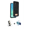 MARSİLYAN™- Galaxy S24 FE Kılıf Vadi Klasik Serisi - Siyah 3D Antistatik Seramik Nano Ekran Koruyucu + Raze Metal Kamera Lens - SI
