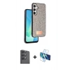 MARSİLYAN™- Galaxy S24 FE Kılıf Vadi Klasik Serisi - Siyah 3D Antistatik Seramik Nano Ekran Koruyucu + Raze Metal Kamera Lens - SH