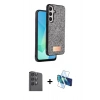 MARSİLYAN™- Galaxy S24 FE Kılıf Vadi Klasik Serisi - Siyah 3D Antistatik Seramik Nano Ekran Koruyucu + Raze Metal Kamera Lens - SH