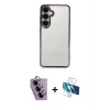 MARSİLYAN™- Galaxy S24 FE Kılıf Vadi Minimal - Siyah 3D Antistatik Cam Ekran Koruyucu + Raze Metal Kamera Lens - MR