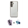 MARSİLYAN™- Galaxy S24 FE Kılıf Vadi Minimal - Siyah 3D Antistatik Cam Ekran Koruyucu + Raze Metal Kamera Lens - MR