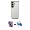 MARSİLYAN™- Galaxy S24 FE Kılıf Vadi Minimal - Siyah 3D Antistatik Cam Ekran Koruyucu + Raze Metal Kamera Lens - MR
