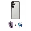 MARSİLYAN™- Galaxy S24 FE Kılıf Vadi Minimal - Siyah 3D Antistatik Cam Ekran Koruyucu + Raze Metal Kamera Lens - MR