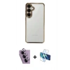 MARSİLYAN™- Galaxy S24 FE Kılıf Vadi Minimal - Siyah 3D Antistatik Cam Ekran Koruyucu + Raze Metal Kamera Lens - MR