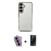 MARSİLYAN™- Galaxy S24 FE Kılıf Vadi Minimal - Siyah 3D Antistatik Hayalet Cam Ekran Koruyucu + Raze Metal Kamera Lens - MR