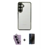 MARSİLYAN™- Galaxy S24 FE Kılıf Vadi Minimal - Siyah 3D Antistatik Hayalet Cam Ekran Koruyucu + Raze Metal Kamera Lens - MR