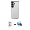 MARSİLYAN™- Galaxy S24 FE Kılıf Vadi Minimal - Siyah 3D Antistatik Seramik Nano Ekran Koruyucu + Raze Metal Kamera Lens - GI