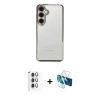 MARSİLYAN™- Galaxy S24 FE Kılıf Vadi Minimal - Siyah 3D Antistatik Seramik Nano Ekran Koruyucu + Raze Metal Kamera Lens - GI