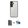 MARSİLYAN™- Galaxy S24 FE Kılıf Vadi Minimal - Siyah 3D Antistatik Seramik Nano Ekran Koruyucu + Raze Metal Kamera Lens - SH