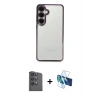 MARSİLYAN™- Galaxy S24 FE Kılıf Vadi Minimal - Siyah 3D Antistatik Seramik Nano Ekran Koruyucu + Raze Metal Kamera Lens - SH