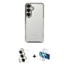 MARSİLYAN™- Galaxy S24 FE Kılıf Vadi Minimal - Siyah 3D Antistatik Seramik Nano Ekran Koruyucu + Raze Metal Kamera Lens - SI