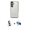 MARSİLYAN™- Galaxy S24 FE Kılıf Vadi Minimal - Siyah 3D Antistatik Seramik Nano Ekran Koruyucu + Raze Metal Kamera Lens - SI