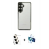 MARSİLYAN™- Galaxy S24 FE Kılıf Vadi Minimal - Siyah 3D Antistatik Seramik Nano Ekran Koruyucu + Raze Metal Kamera Lens - SI