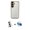 MARSİLYAN™- Galaxy S24 FE Kılıf Vadi Minimal - Siyah 3D Antistatik Seramik Nano Ekran Koruyucu + Raze Metal Kamera Lens - SI