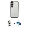 MARSİLYAN™- Galaxy S24 FE Kılıf Vadi Minimal - Siyah 3D Antistatik Seramik Nano Ekran Koruyucu + Raze Metal Kamera Lens - SI