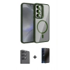 MARSİLYAN™- Galaxy S24 FE Kılıf Yadigar Asil Koleksiyonu - Siyah 3D Antistatik Hayalet Cam Ekran Koruyucu + Raze Metal Kamera Lens - SH