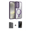 MARSİLYAN™- Galaxy S24 FE Kılıf Yadigar Asil Koleksiyonu - Siyah 3D Antistatik Hayalet Cam Ekran Koruyucu + Raze Metal Kamera Lens - SH