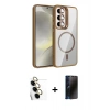 MARSİLYAN™- Galaxy S24 FE Kılıf Yadigar Asil Koleksiyonu - Siyah 3D Antistatik Hayalet Cam Ekran Koruyucu + Raze Metal Kamera Lens - SI