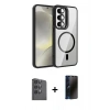 MARSİLYAN™- Galaxy S24 FE Kılıf Yadigar Asil Koleksiyonu - Siyah 3D Antistatik Hayalet Cam Ekran Koruyucu + Raze Metal Kamera Lens - SH