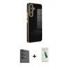 MARSİLYAN™- Galaxy S24 FE Kılıf Yankı Serisi - Şeffaf Pasifik Cam Ekran Koruyucu + Raze Metal Kamera Lens - SH