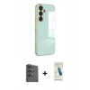 MARSİLYAN™- Galaxy S24 FE Kılıf Yankı Serisi - Şeffaf Pasifik Cam Ekran Koruyucu + Raze Metal Kamera Lens - SH