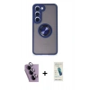 MARSİLYAN™- Galaxy S24 FE Kılıf Yörünge Çizgi - Şeffaf Pasifik Cam Ekran Koruyucu + Raze Metal Kamera Lens - MR