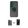 MARSİLYAN™- Galaxy S24 FE Kılıf Yörünge Çizgi - Siyah 3D Antistatik Hayalet Cam Ekran Koruyucu + Raze Metal Kamera Lens - SH