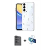 MARSİLYAN™- Galaxy S24 FE Kılıf Yörünge Form - Siyah 3D Antistatik Cam Ekran Koruyucu + Raze Metal Kamera Lens - SH