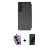MARSİLYAN™- Galaxy S24 FE Kılıf Zirve Yansıma Serisi - Siyah 3D Antistatik Hayalet Cam Ekran Koruyucu + Raze Metal Kamera Lens - MR