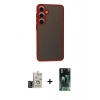 MARSİLYAN™- Galaxy S24 Kılıf Ahenk Çizgi Serisi - Siyah 360 Mat Full Body Arka Koruyucu + Bilvis Titan Kamera Lens - DNMR
