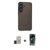 MARSİLYAN™- Galaxy S24 Kılıf Ahenk Çizgi Serisi - Siyah 360 Mat Full Body Arka Koruyucu + Bilvis Titan Kamera Lens - DNMR