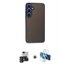 MARSİLYAN™- Galaxy S24 Kılıf Ahenk Çizgi Serisi - Siyah 3D Antistatik Cam Ekran Koruyucu + PVD Metal Kamera Lens - DNMR