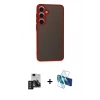 MARSİLYAN™- Galaxy S24 Kılıf Ahenk Çizgi Serisi - Siyah 3D Antistatik Cam Ekran Koruyucu + PVD Metal Kamera Lens - DNMR