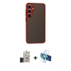 MARSİLYAN™- Galaxy S24 Kılıf Ahenk Çizgi Serisi - Siyah 3D Antistatik Cam Ekran Koruyucu + Bilvis Titan Kamera Lens - SH