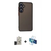 MARSİLYAN™- Galaxy S24 Kılıf Ahenk Çizgi Serisi - Siyah 3D Antistatik Cam Ekran Koruyucu + Bilvis Titan Kamera Lens - SH