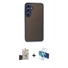 MARSİLYAN™- Galaxy S24 Kılıf Ahenk Çizgi Serisi - Siyah 3D Antistatik Cam Ekran Koruyucu + Bilvis Titan Kamera Lens - SH