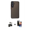 MARSİLYAN™- Galaxy S24 Kılıf Ahenk Çizgi Serisi - Siyah 3D Antistatik Mat Seramik Nano Ekran Koruyucu + PVD Metal Kamera Lens - SH