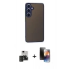 MARSİLYAN™- Galaxy S24 Kılıf Ahenk Çizgi Serisi - Siyah 3D Antistatik Mat Seramik Nano Ekran Koruyucu + PVD Metal Kamera Lens - TNGI
