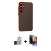 MARSİLYAN™- Galaxy S24 Kılıf Ahenk Çizgi Serisi - Siyah 3D Antistatik Mat Seramik Nano Ekran Koruyucu + Bilvis Titan Kamera Lens - TMGI